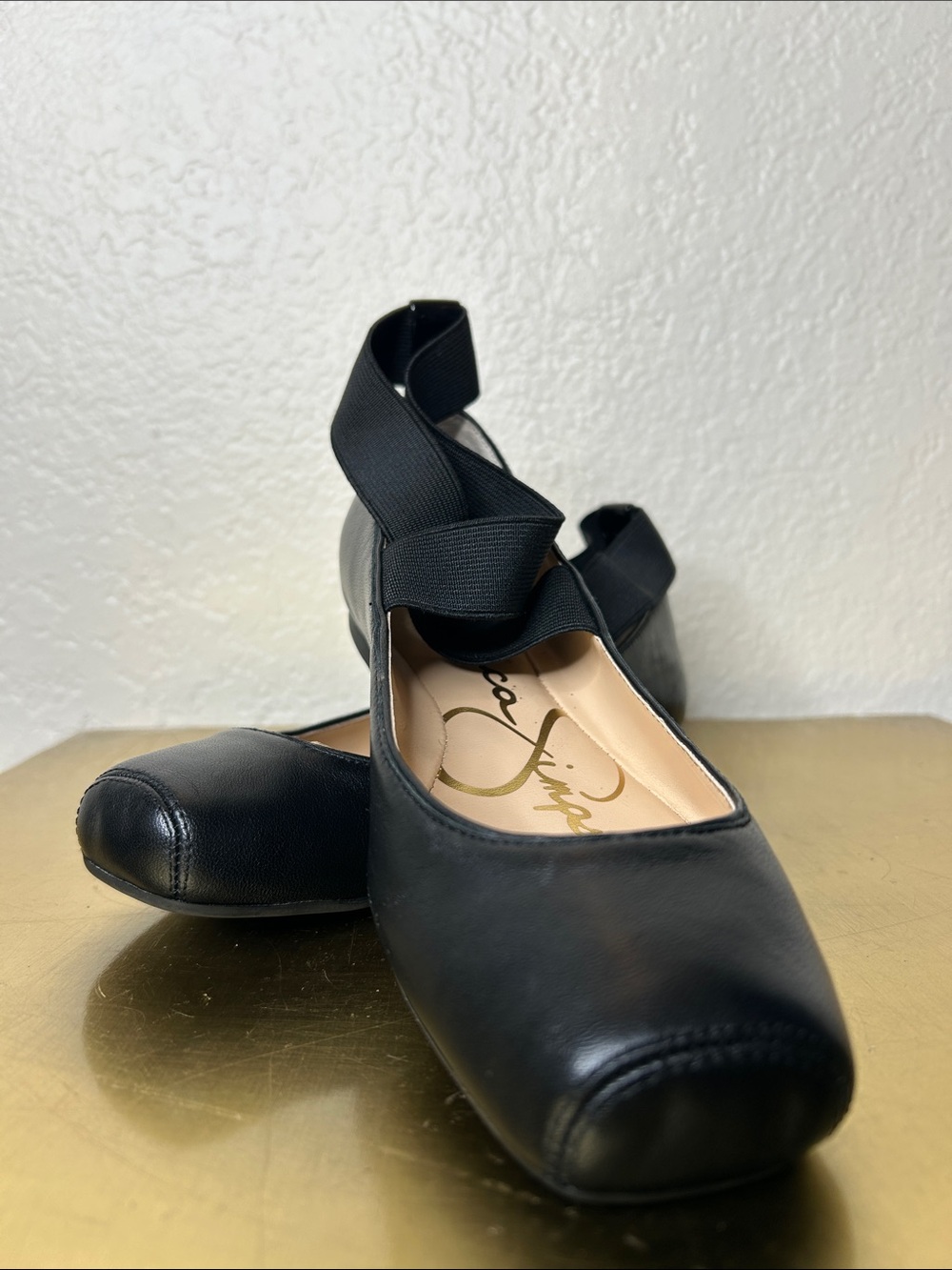 Jessica Simpson Black Square-Toe Ballet Flats with Elastic Wrap